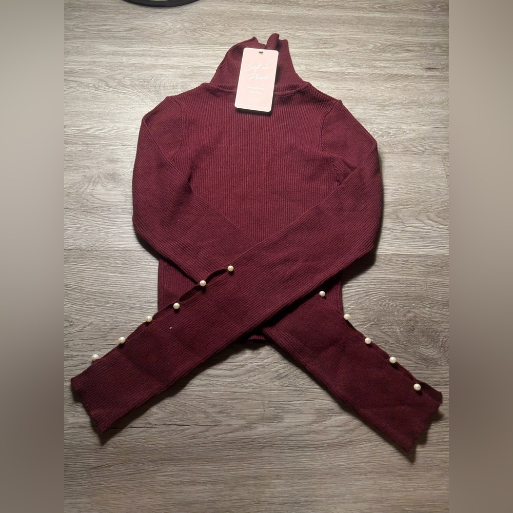 Elegant Burgundy Sweater with Pearl Accents